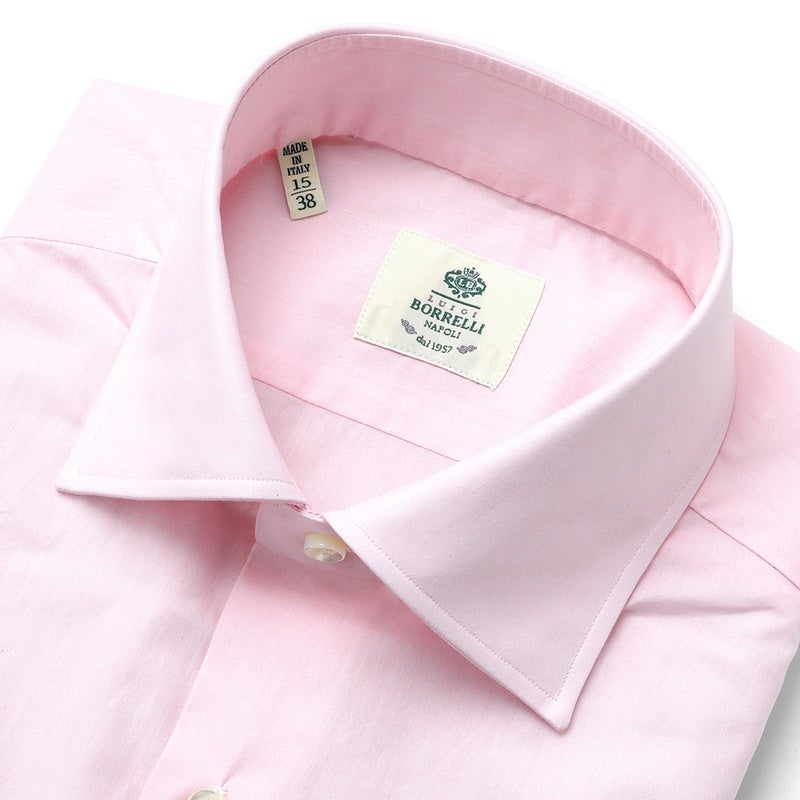 LUIGI BORRELLI 15½ リネンコットン ドレスシャツ イタリア製 26SS コットンポプリンセミワイドカラードレスシャツ／LUCIANO（R11015