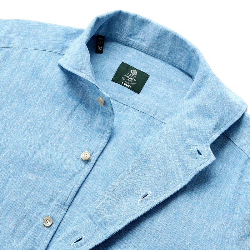 LUIGI BORRELLI/イタリアンカラー/リネンシャツ 26SS リネンコットンポプリンイタリアンカラーカジュアルシャツ