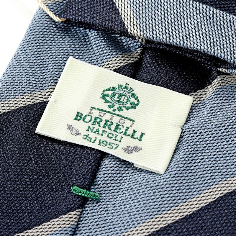 美品　Luigi Borrelli レジメンタル シルクネクタイ　イタリア製 26SS シルクジャカードレジメンタルネクタイ／621012（サックスブルー