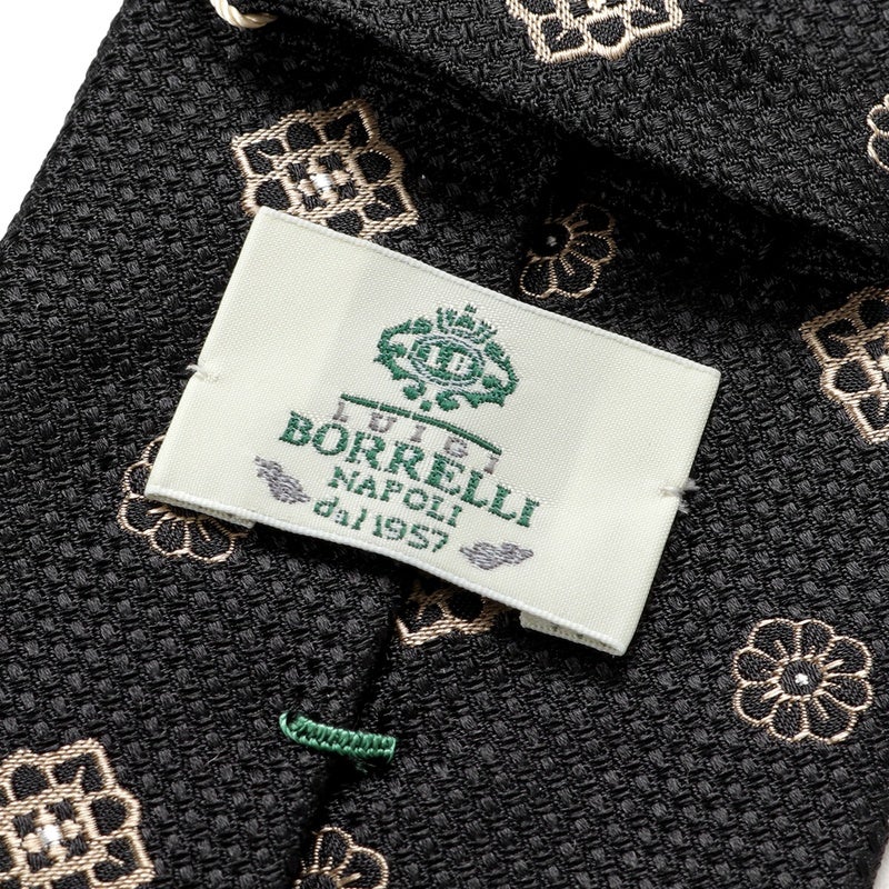ラグビー ワールドカップ  限定ネクタイ 江戸小紋パッチワーク風 26SS シルクジャカード小紋柄ネクタイ／458074（ブラック×ベージュ