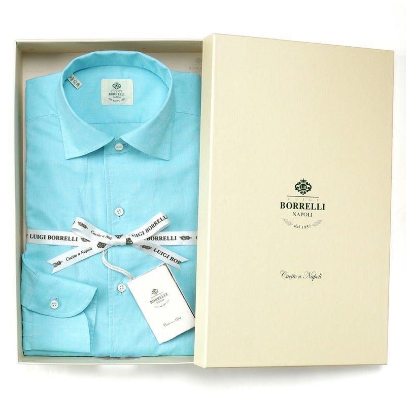LUIGI BORRELLI 15½ リネンコットン ドレスシャツ イタリア製 26SS コットンリネンイタリアンカラードレスシャツ／NISIDA（SR11003