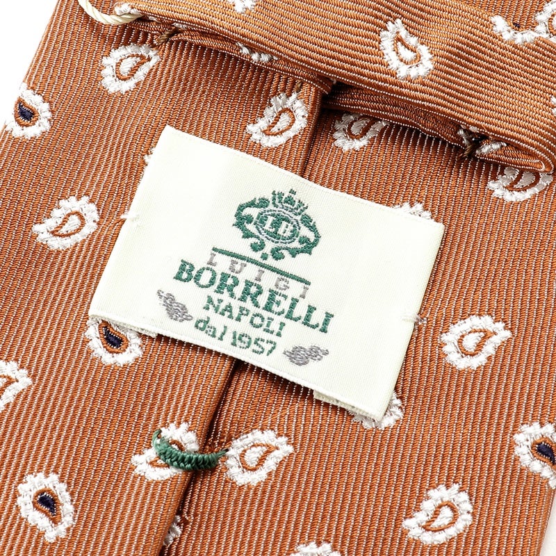 極美品 ブリオーニ シルク ネクタイ マイクロ柄 テラコッタオレンジ 伊製 26SS シルクジャカードペイズリー小紋柄ネクタイ／456028（テラコッタ