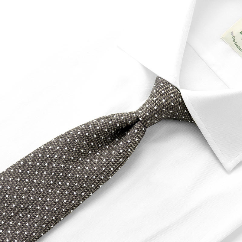 【極美品】LUIGI BORRELLI／ルイジボレッリ／ピンドットタイ／ブラウン 26SS シルクジャカードドットネクタイ／3505RoyalCollection（ブラウン